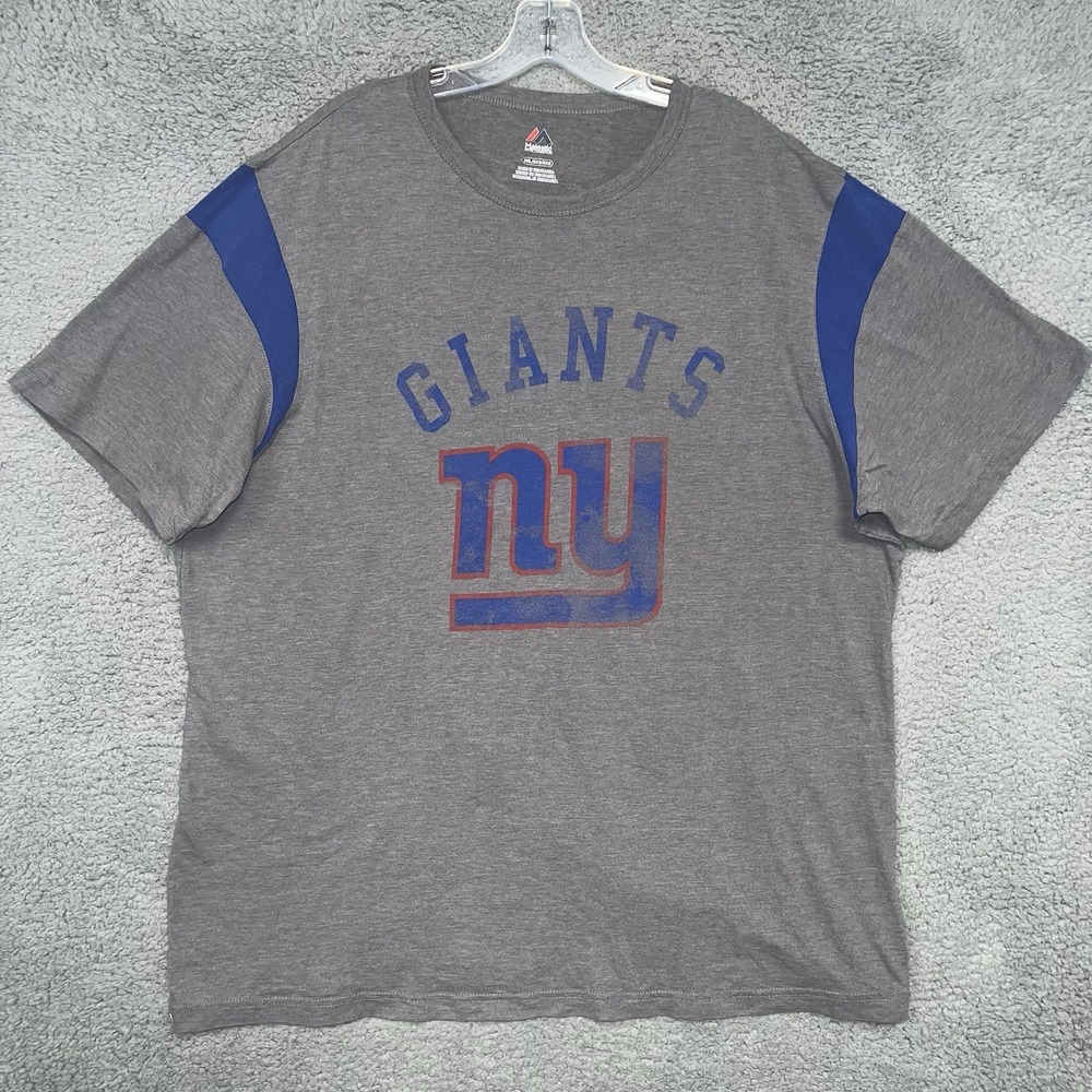 Majestic New York NY Giants T Shirt Men's 2XL XXL Heather Grey Football Logo Tee